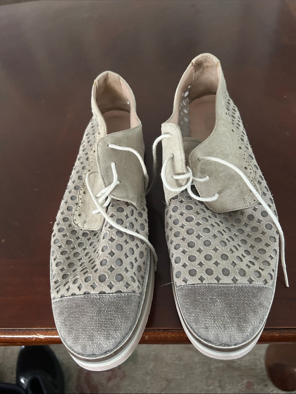 Women's Perforated Taupe Lace-Up Oxfords